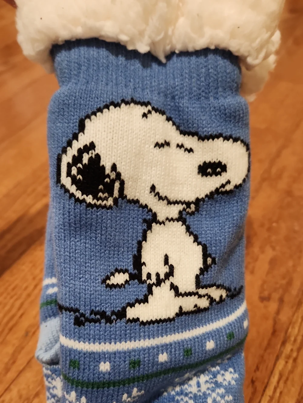 New Blue Snoopy Dog Holiday Sock Toy with Fleece Cuff